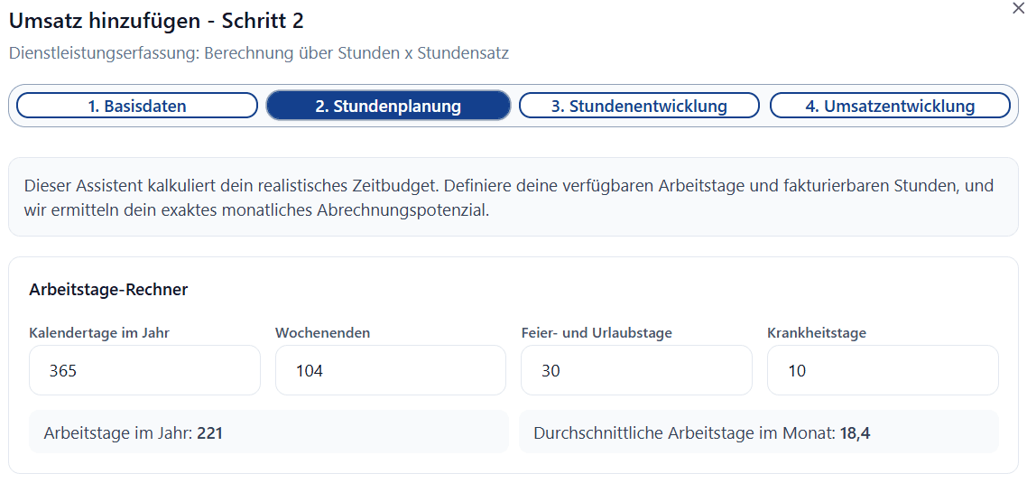 Stundenplaner mit realen Arbeitstagen und Kapazität