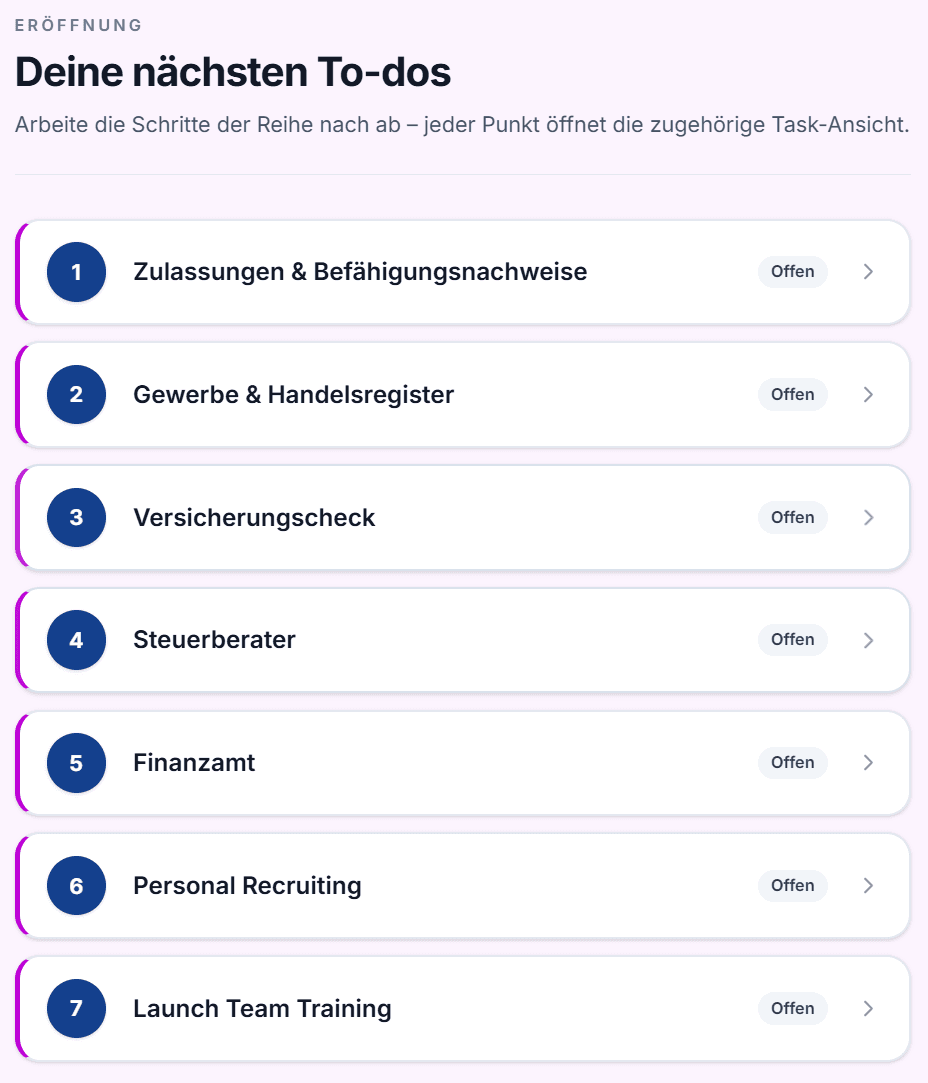 Idea Forge administrative To-dos zu Gewerbe, Finanzamt und Steuerberater