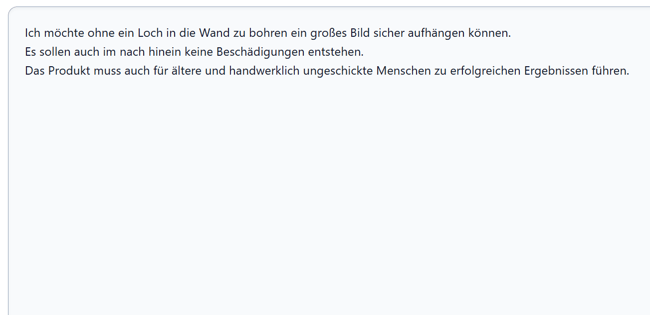 Idea Forge Ergebnisfeld zur finalen Ausarbeitung